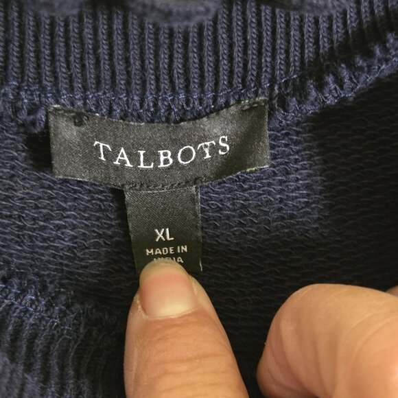 Talbots Ruffle Trim Raglan Sweatshirt Navy Gold Button Detail Size XL - Picture 6 of 7